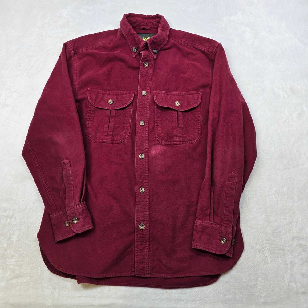 Cabela's Flannel Shirt Mens Medium Burgundy‎ Red Button Long Sleeve Cotton WORK - Picture 2 of 11